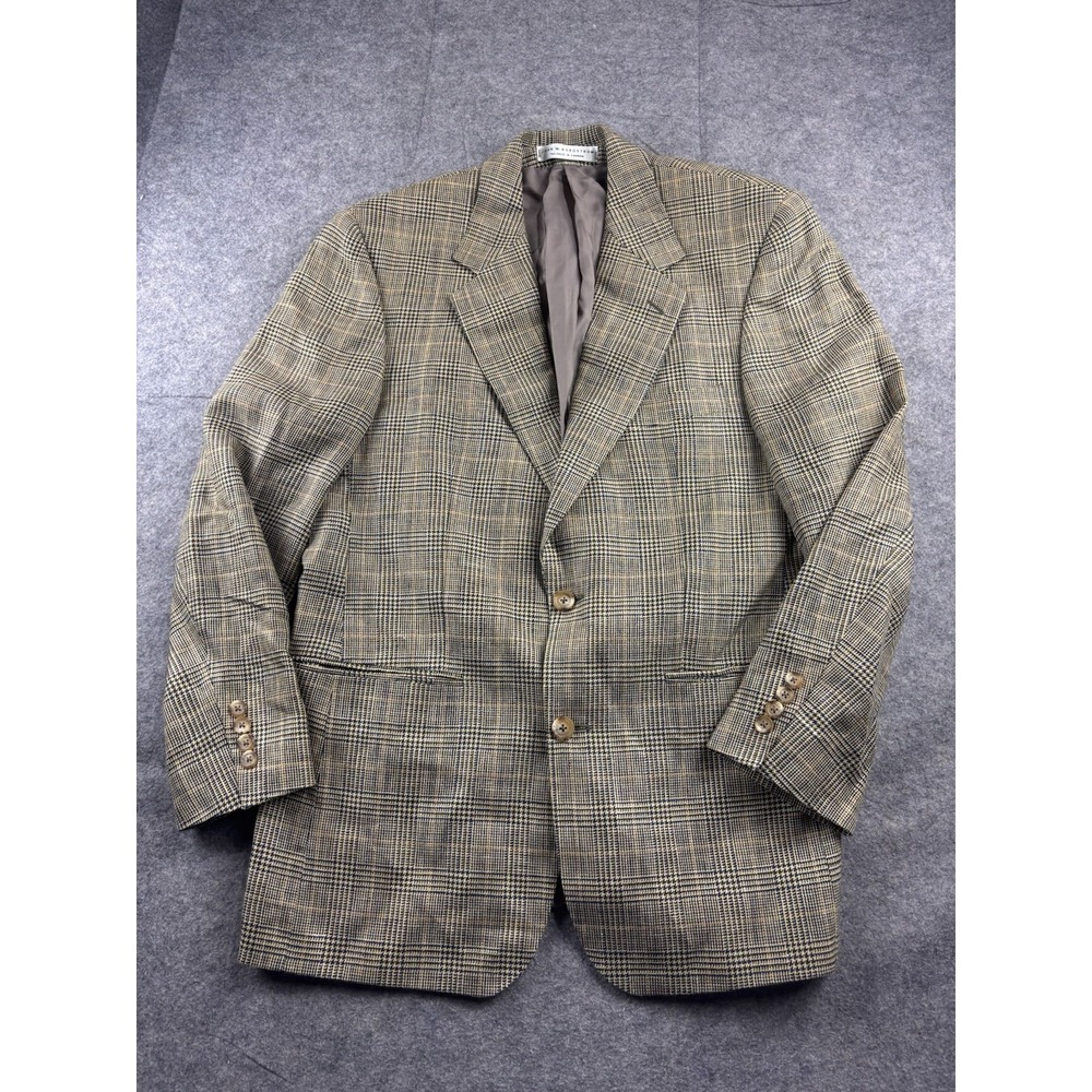 John W Nordstrom Silk/Wool/Linen Brown Houndstooth Check Blazer Sport Coat 42?